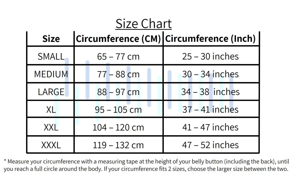 Size Chart for Full Back Brace
